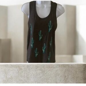 Cactus Print Sleeveless Top - grey and Green